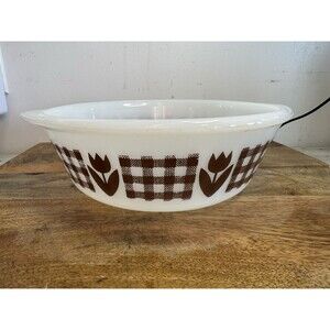 Vintage GlasBake 2qt Round Casserole J514 Brown Tulip SUPER RARE